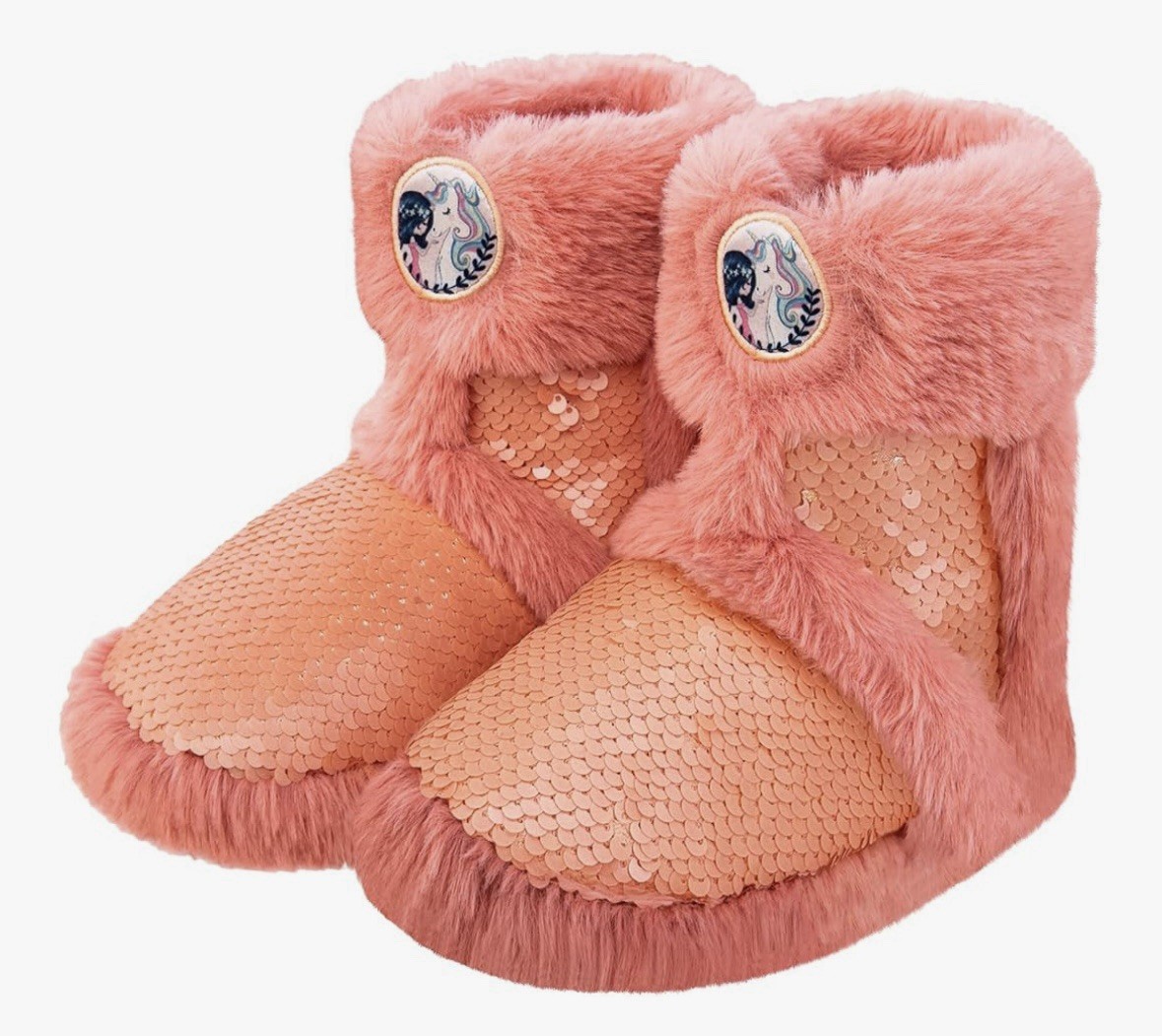 Dream Bridge slippers girls unicorn sequence upper ,plush plush fleece Size 12