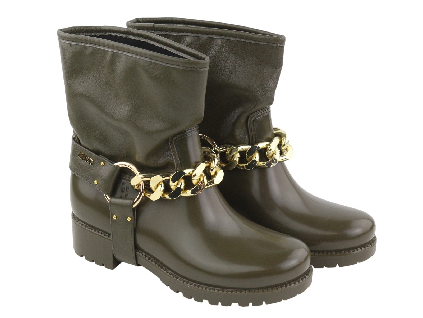 LIU JO Nieve Women Boots EU37 Green Ankle Round Toe Gold Detail Casual