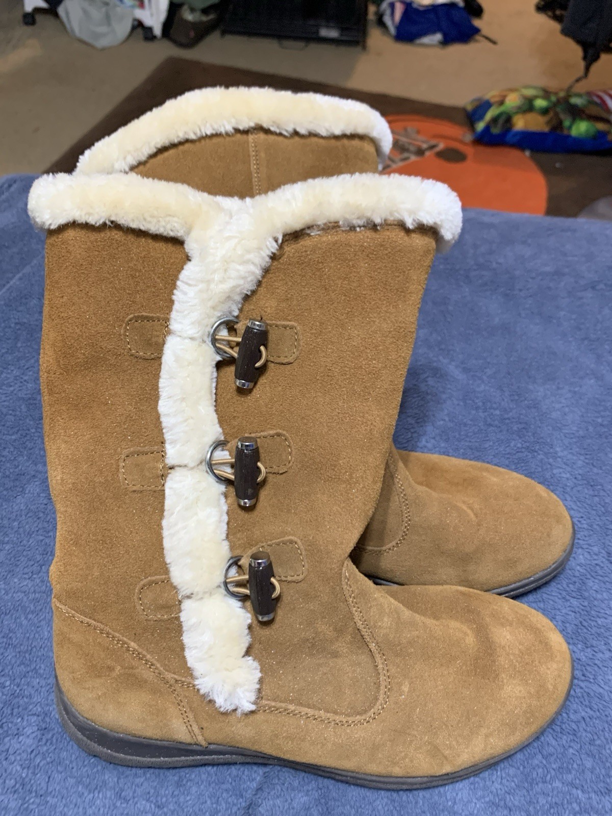 Bass Grove Brown Soft Suede Faux Fur Line Trim Pull On Women Winter Boots Sz 9