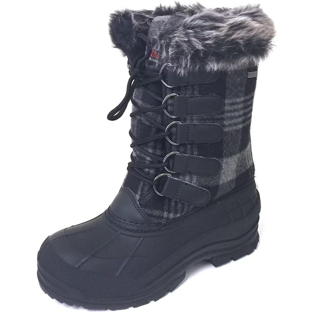 Women Winter Boots Flannel Plaid Insulated Fur Warm Snow Boots-Black-10