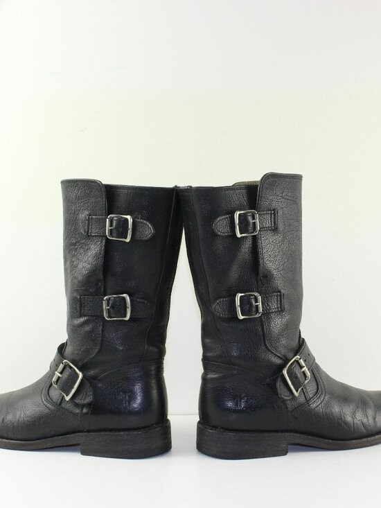 Frye Tall Buckle Black Leather Women Boots (6.5 US)