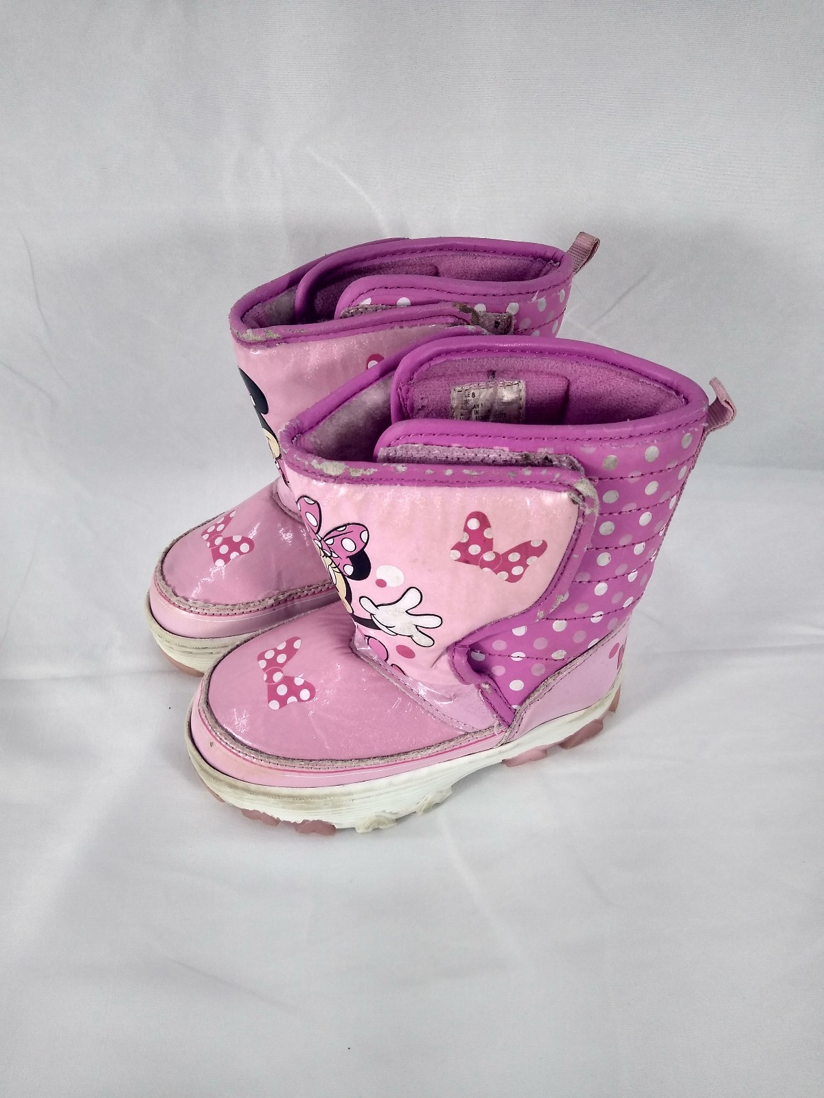 Disney Minnie Mouse Girls Boots Size 8 Pink Winter Shoes Used Good Condition