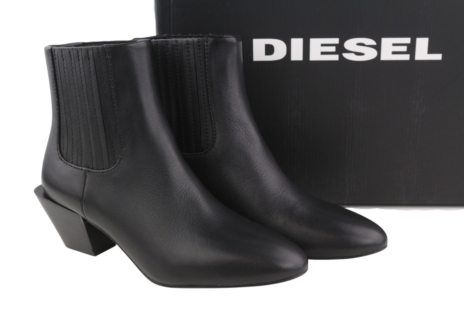 DIESEL D-Texanne CH Women Boots EU38 Black Leather Almond Ankle Top Heel RRP290