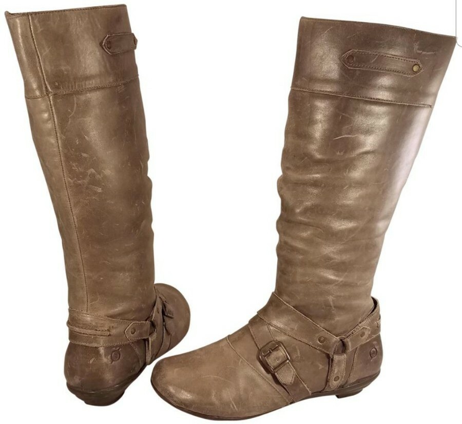 BORN WOMEN BOOTS SZ 7/38 GRAY LEATHER HARNESS DISTRESSED EQUESTRIAN RIDING