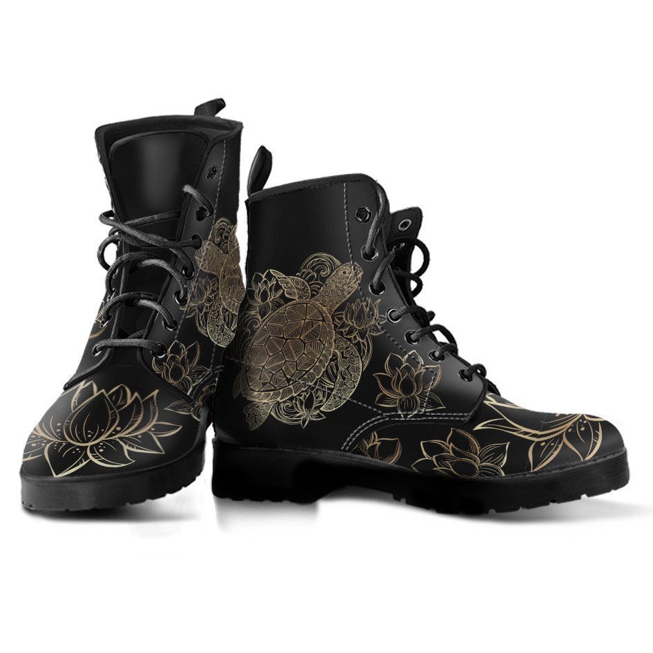 Sea Turtle Women Boots, Turtle Lover Booties Vegan Leather Shoes