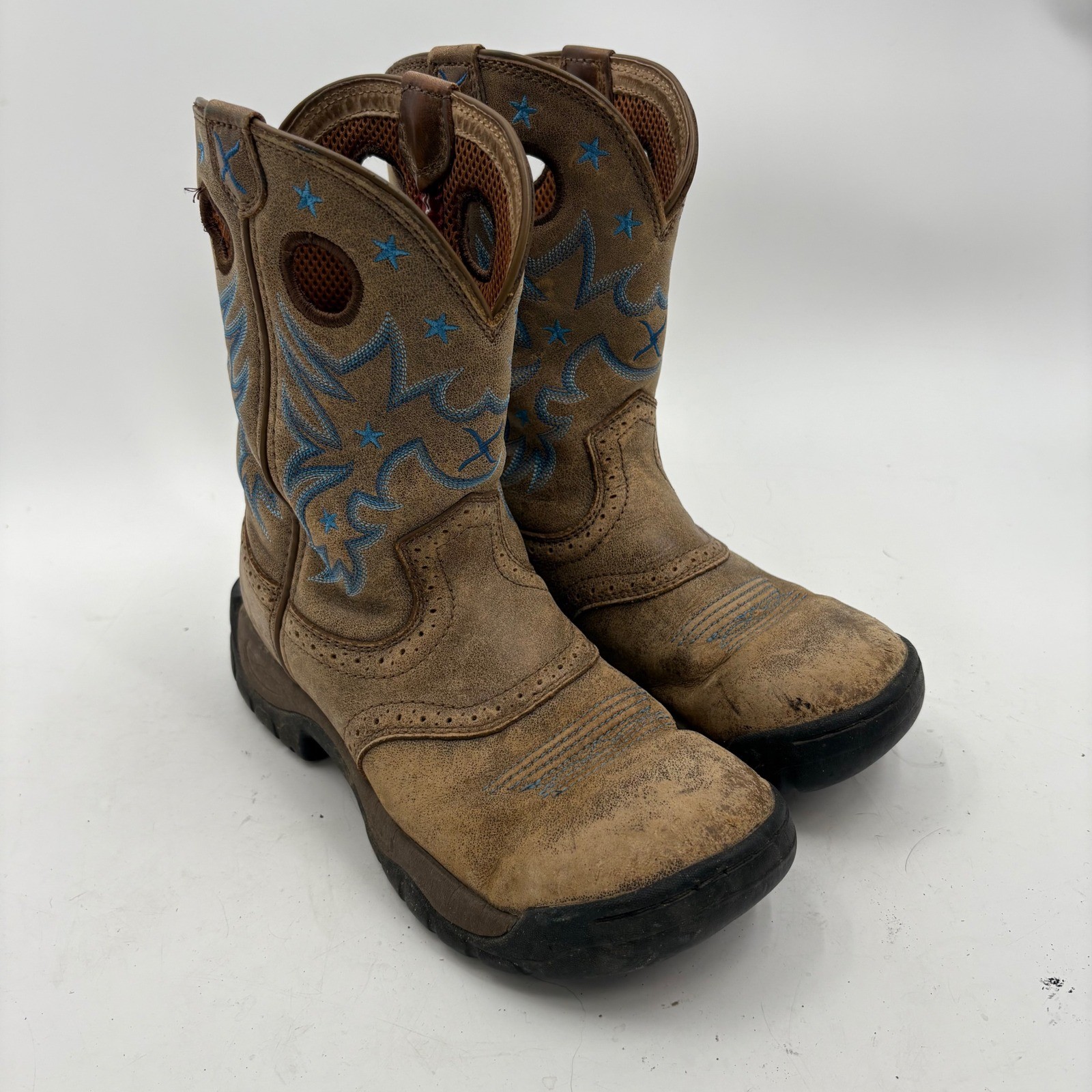 Twisted X Brown Leather Cowboy Western Boots Star Embroidered Kids Size 9M