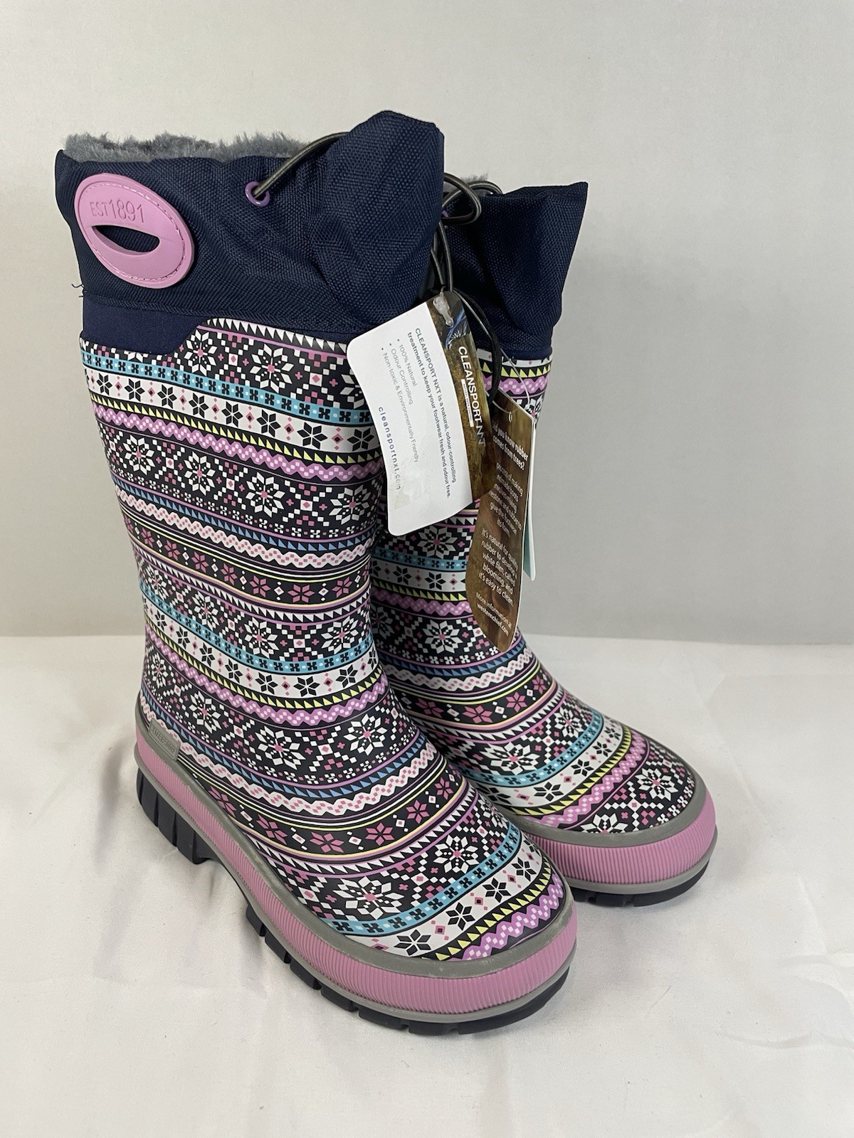 Western Chief Girls Winter Boots Fair Isle Waterproof Faux Fur Size 1 Kids New