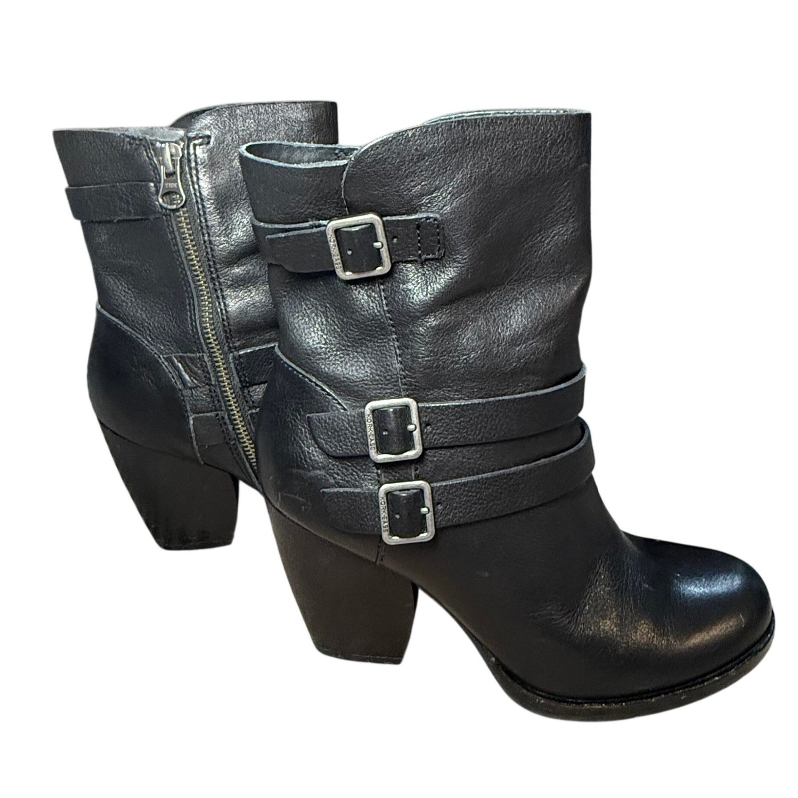 Kork-Ease Leather Heel Triple Buckle Moto Biker Boots Western Revival Women 7