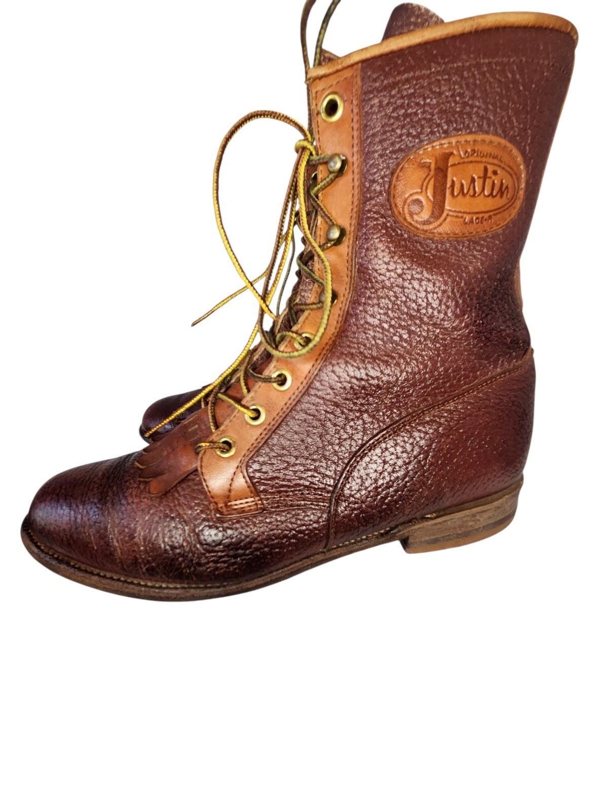 JUSTIN LC539 ROPER LACER PACKER BURGUNDY TAN WOMEN BOOTS SZ 8 C WESTERN GRANNY