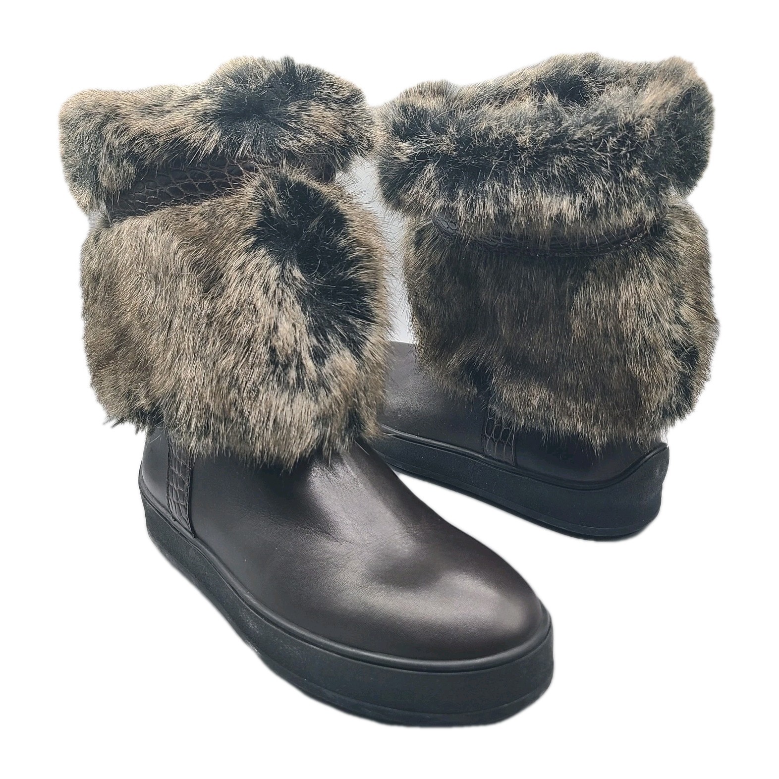 Aquatalia women boots Kamila brown Faux Fur Trim Lined Weatherproof Sz. 6 new