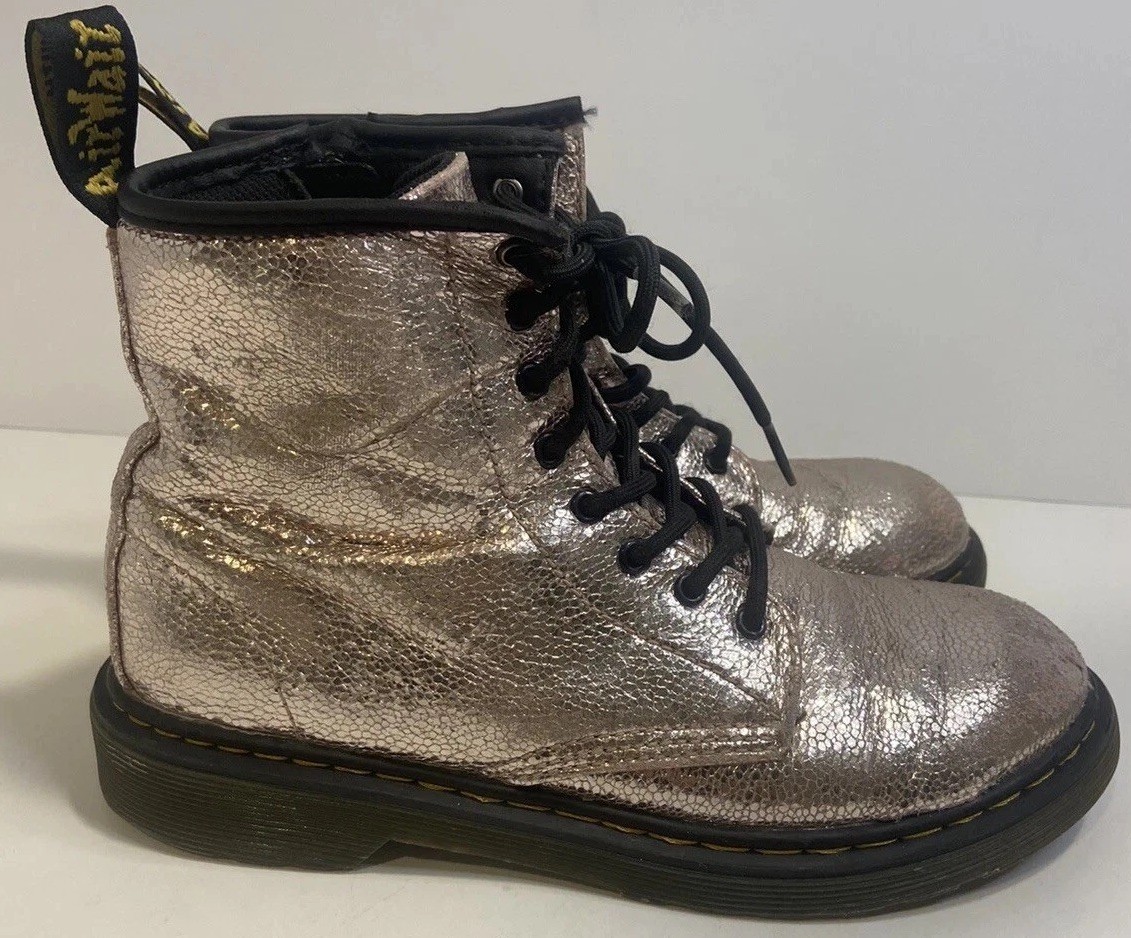 Dr Martens Dark Glitter Pink Boots Kids Girls Boots Size 5 Lace Up Zip 1460