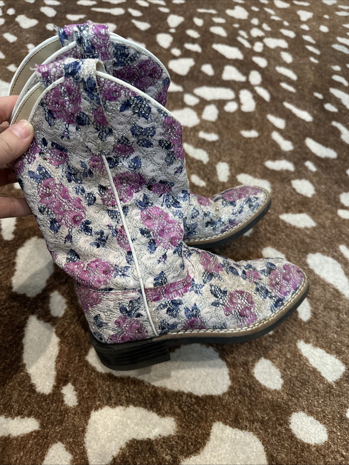 old west girls boots 1 floral Shimmer Purple Euc Cowgirl