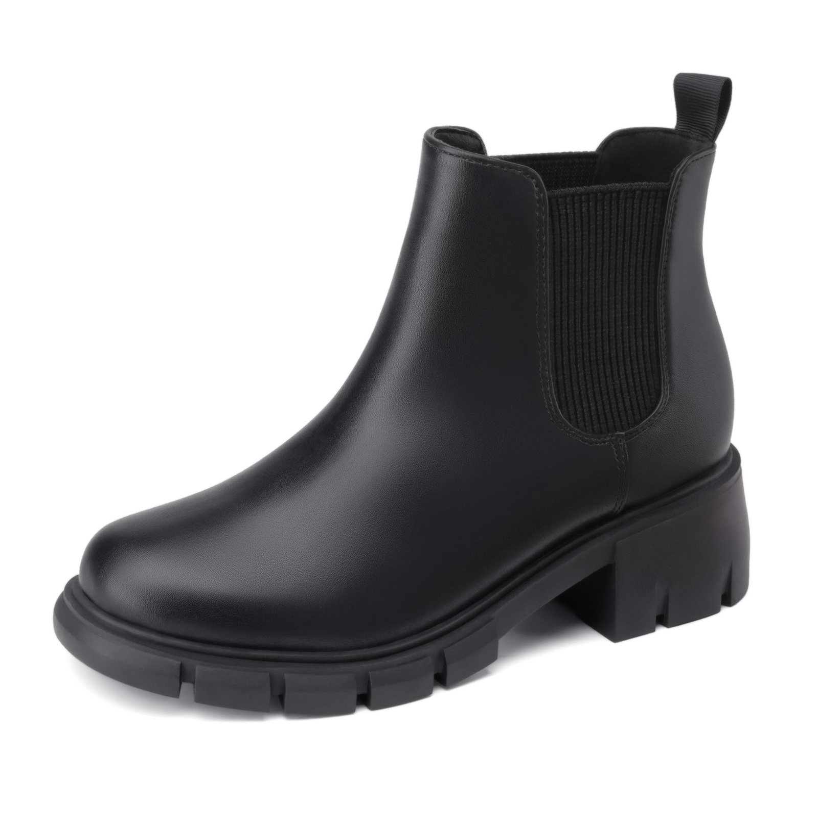 Athlefit Ankle Boot Slip on Lug Sole Chelsea Booties for little kid Black Size 2