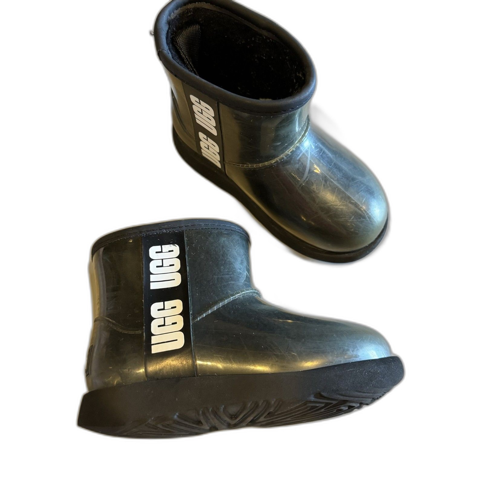 UGG Classic Clear Mini Waterproof Rain Boots Black Play Travel Youth Girls sz 12