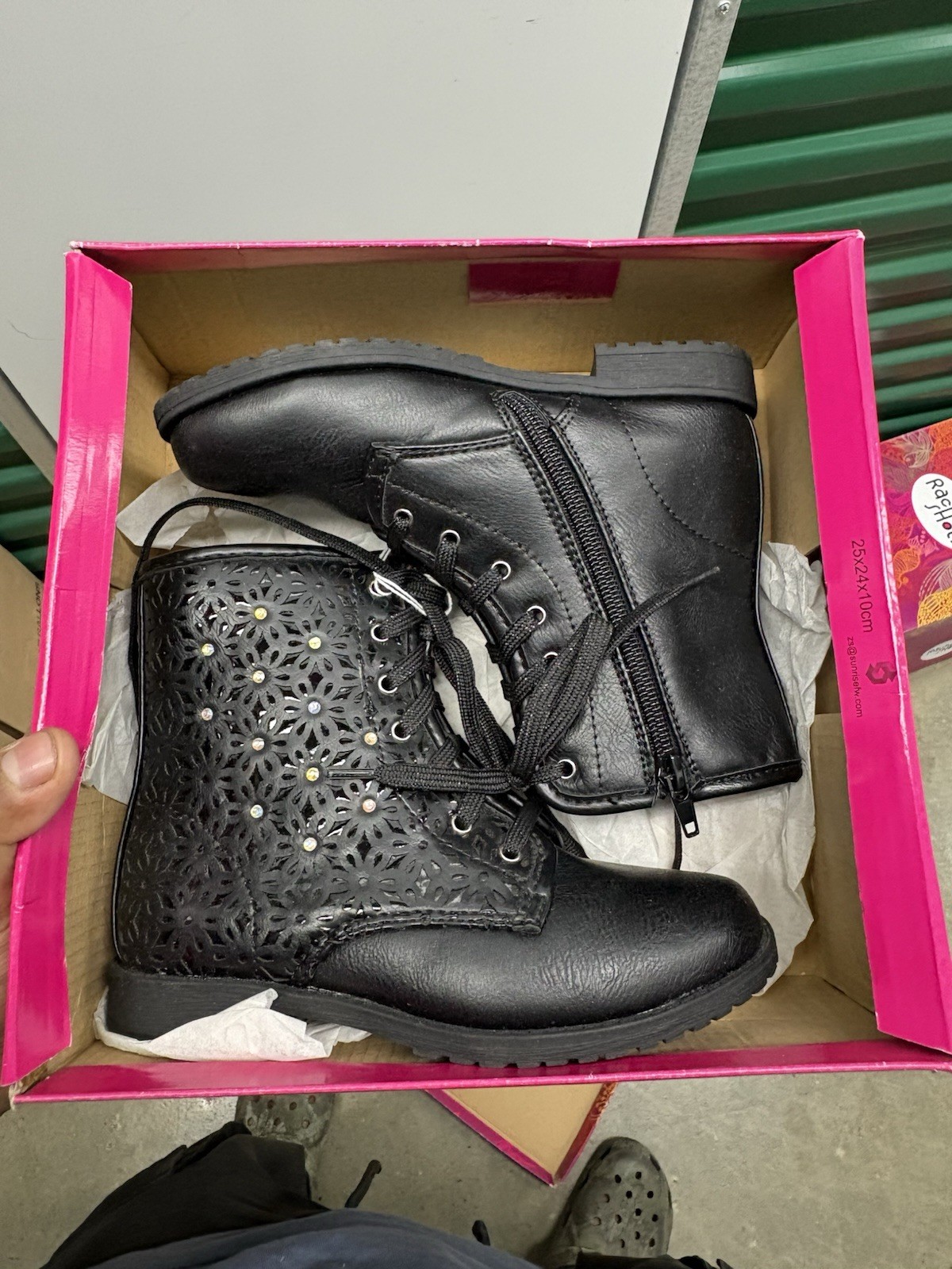 Nina Belle Girls Boots 13M Black Pattern Lace Up Ankle Boots