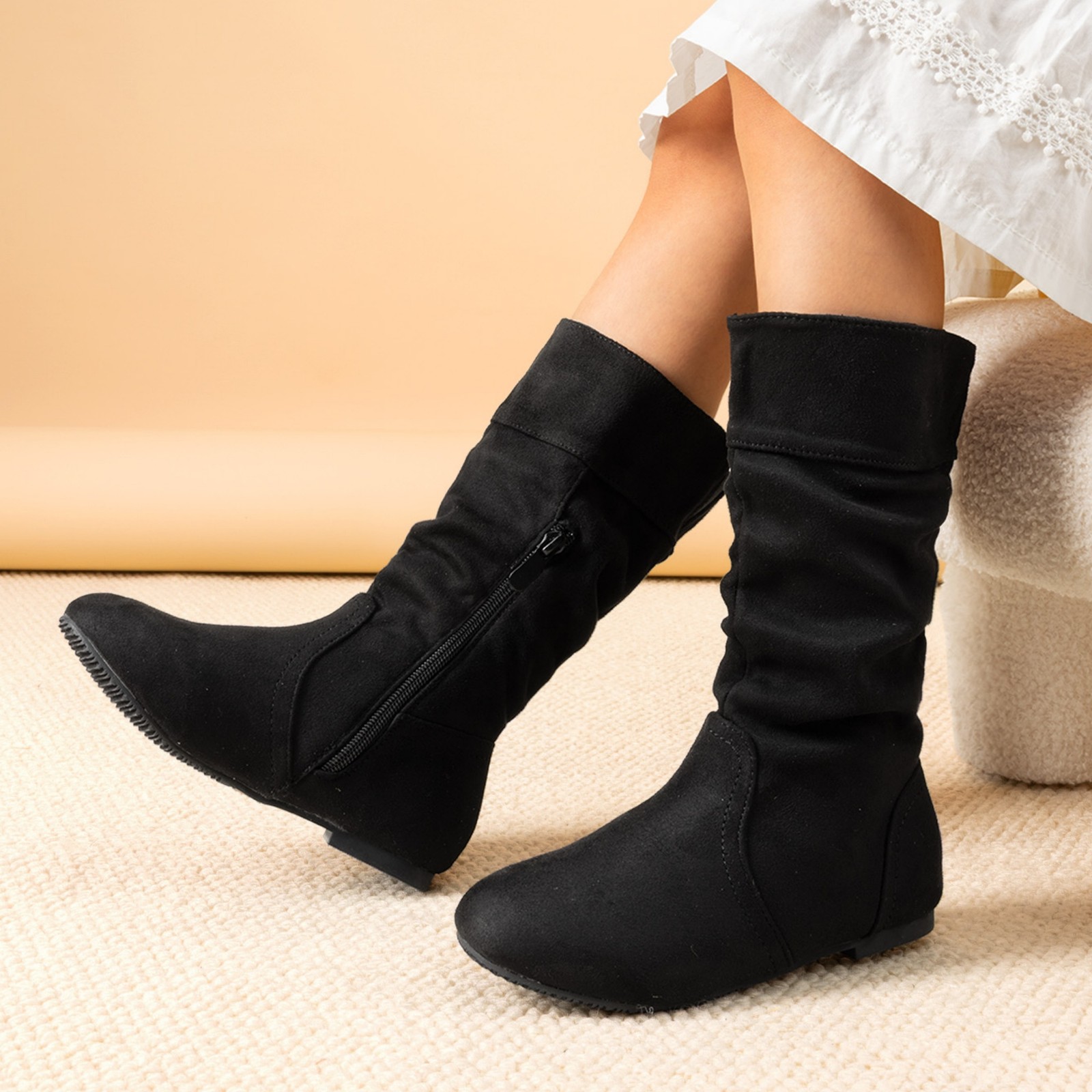 Kids Girls Faux Fur Lined Pu Knee High Boots Warm Fall Winter Casual Boots