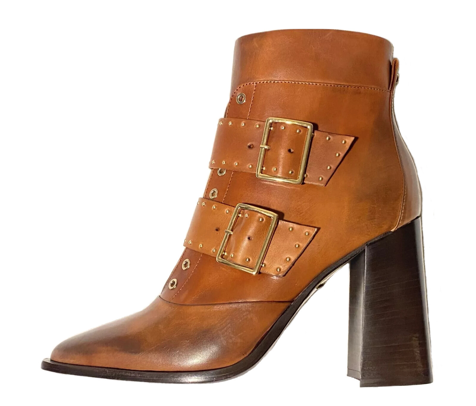 NWOB Capezzani Brown Buckle Zip Studded Bootie Women Boots Size 40 (US 9) Italy
