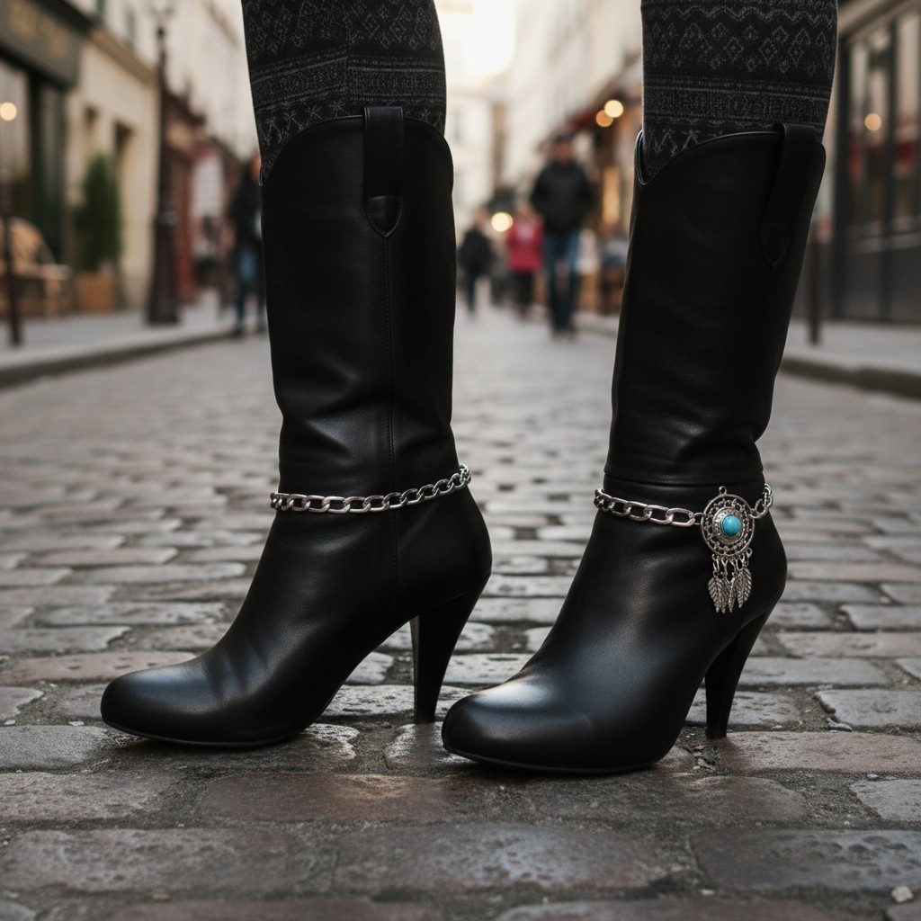 Women Boots Bracelet Silver Metal Chain Shoe Dreamcatcher Feather Charm HANDMADE