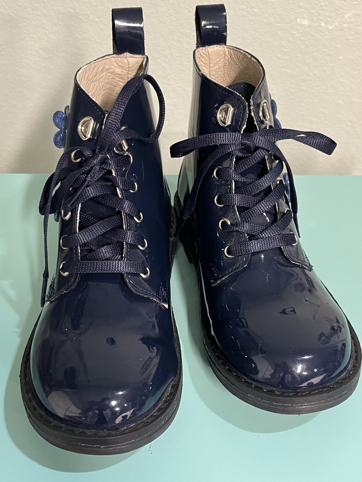 Blue Toddler Girls Boots Faux Patten Leather