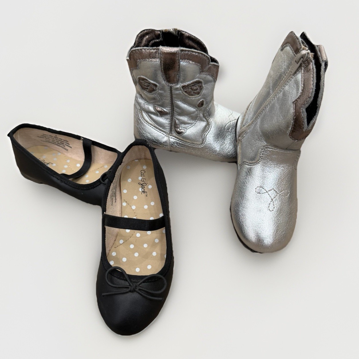 Zara Girls Boots Silver Western EU 25 + Target Ballet Flats US 9C Toddler Lot
