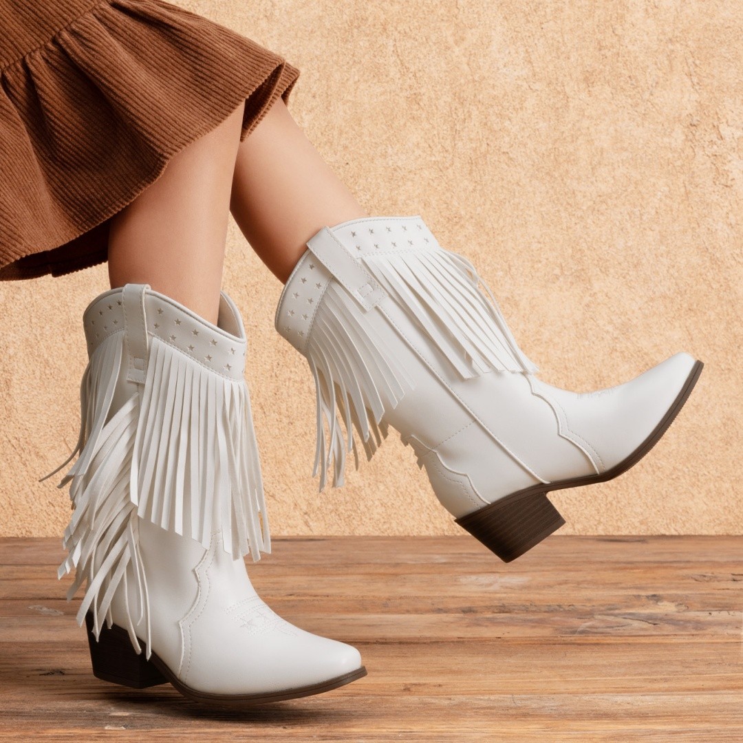 Kids Western Boots Girls Cowboy Boots Tassel Fringe Comfort Mid Calf Boots