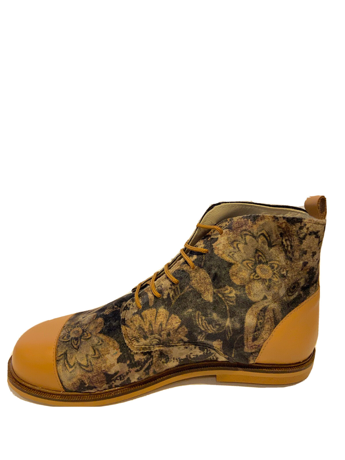 sonatina girls boots leather velvet floral print Tan james lace up NEW Size 13