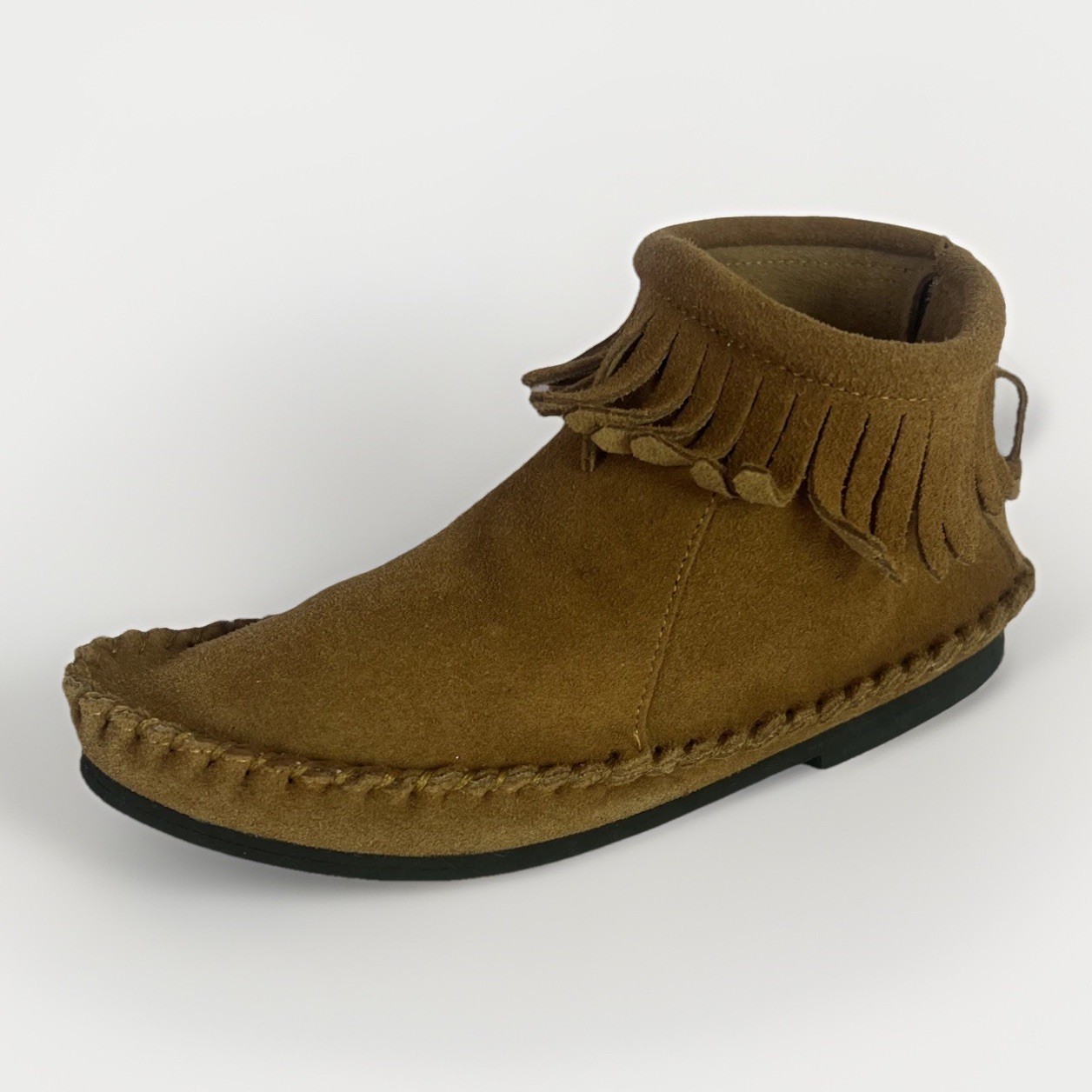Mini Boden Brown Suede Fringe Ankle Boots Kids Size 2 US 33 EU Moccasin Booties