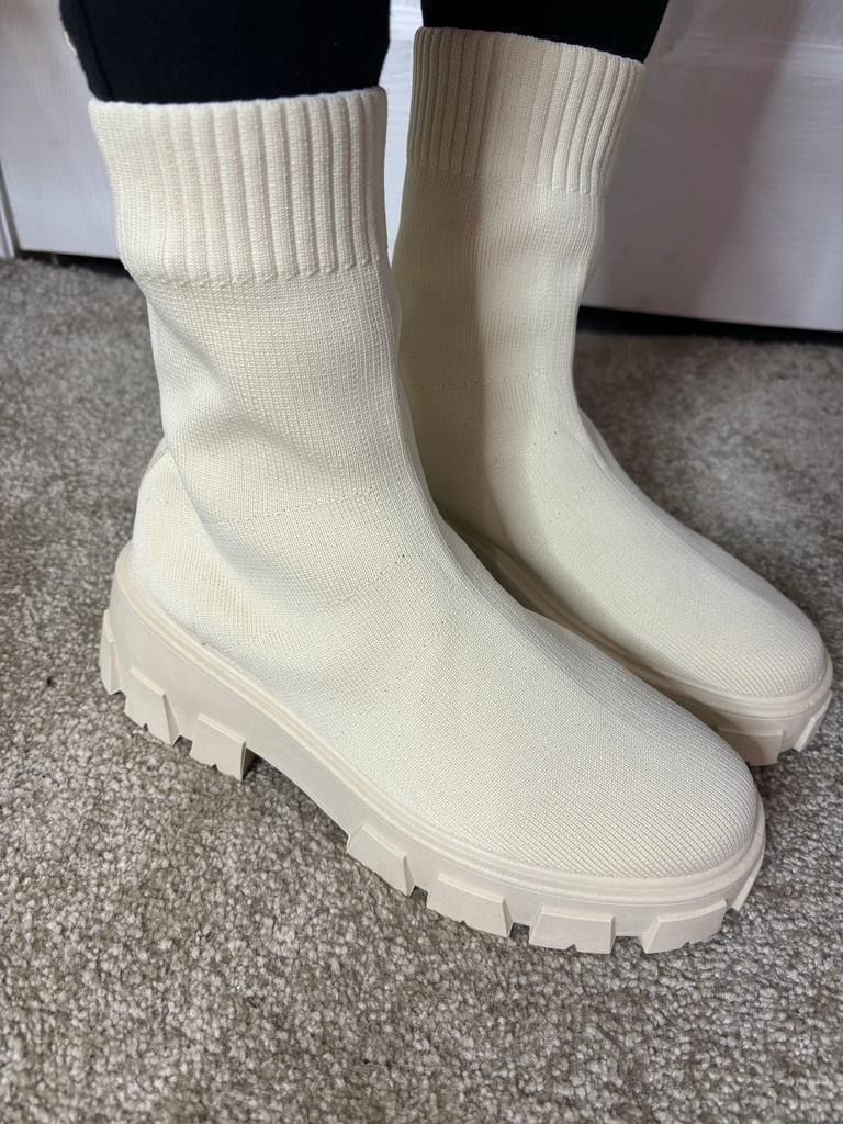 Sock Ankle Women Boots Shoes Ladies Winter Mid Calf Comfy Chunky Heel