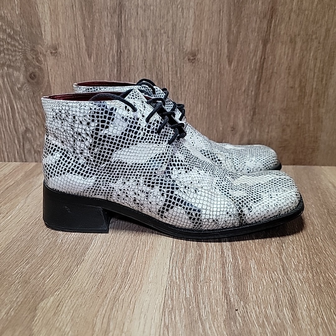 Sara Jordan Snake Skin Print Leather Women Boots Lace Up Heel 8.5 Black White