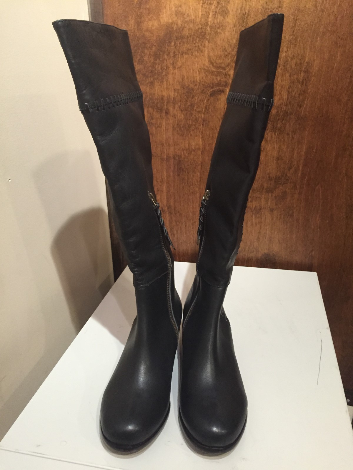 NWOB Joie Journey Whipstitched Leather Women Boots BLACK Size 36