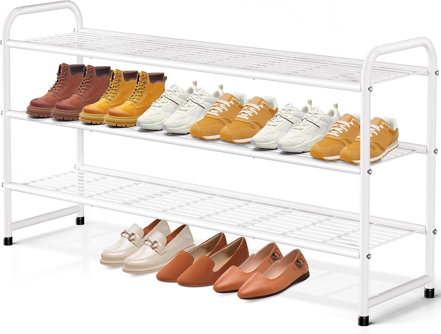 KEETDY 3-Tier Long Shoe Rack for Closet Metal 11.4x43x24.4, White