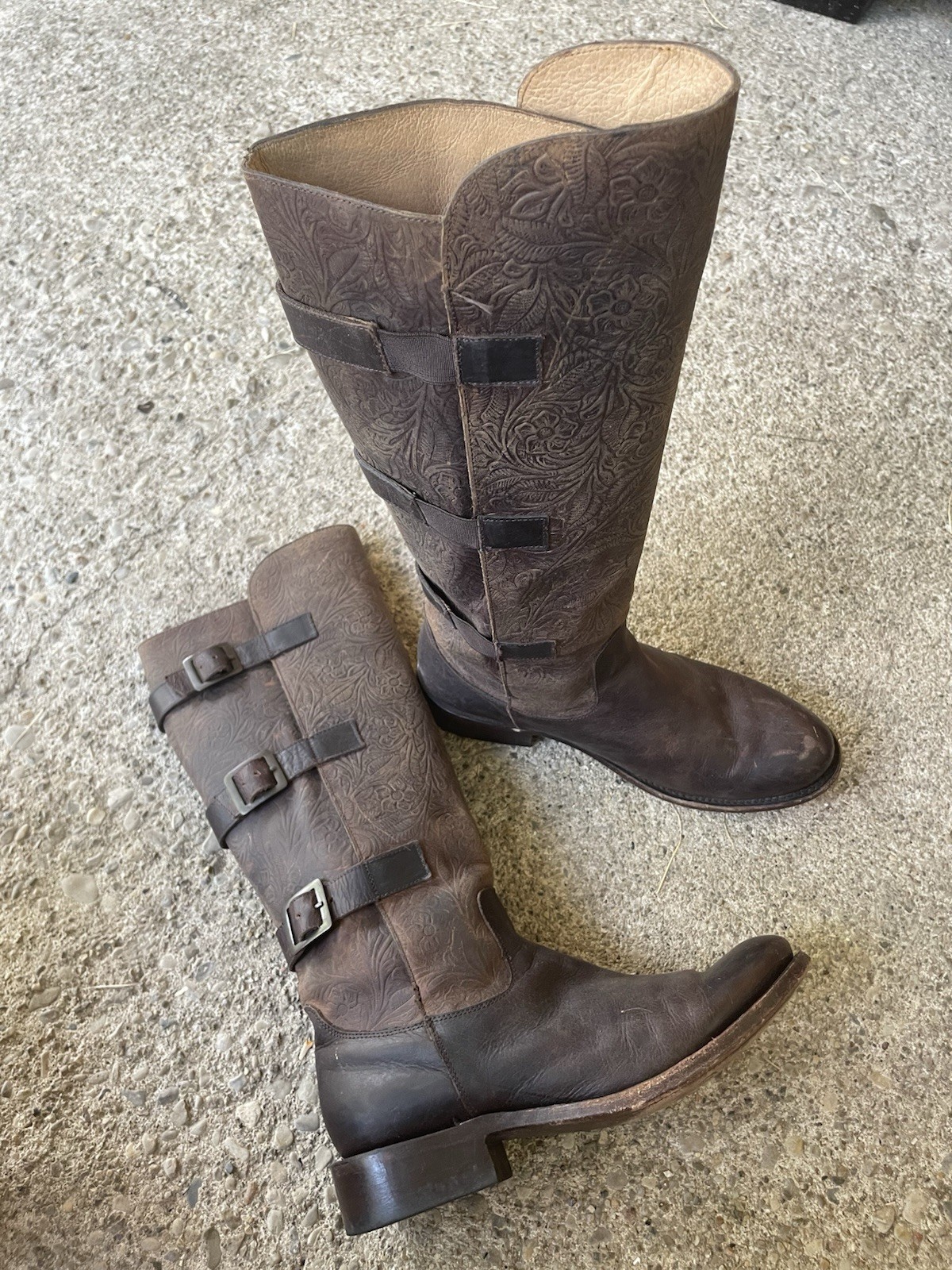 J B DILLON JBW1810 Hand Tooled Roses Leather Western Cowboy Women Boots Size 8.5