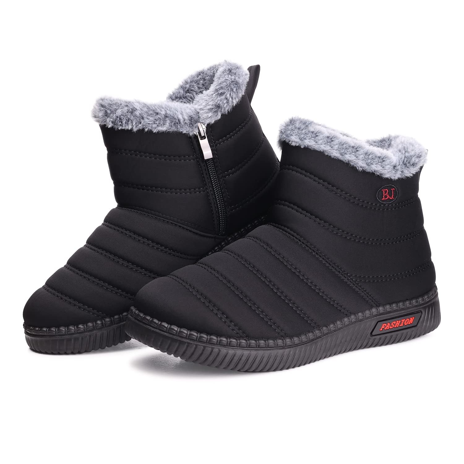 Womens Snow Boots Winter: Black Warm Fur Lined Ankle Booties Outdoor Anti-Sli…