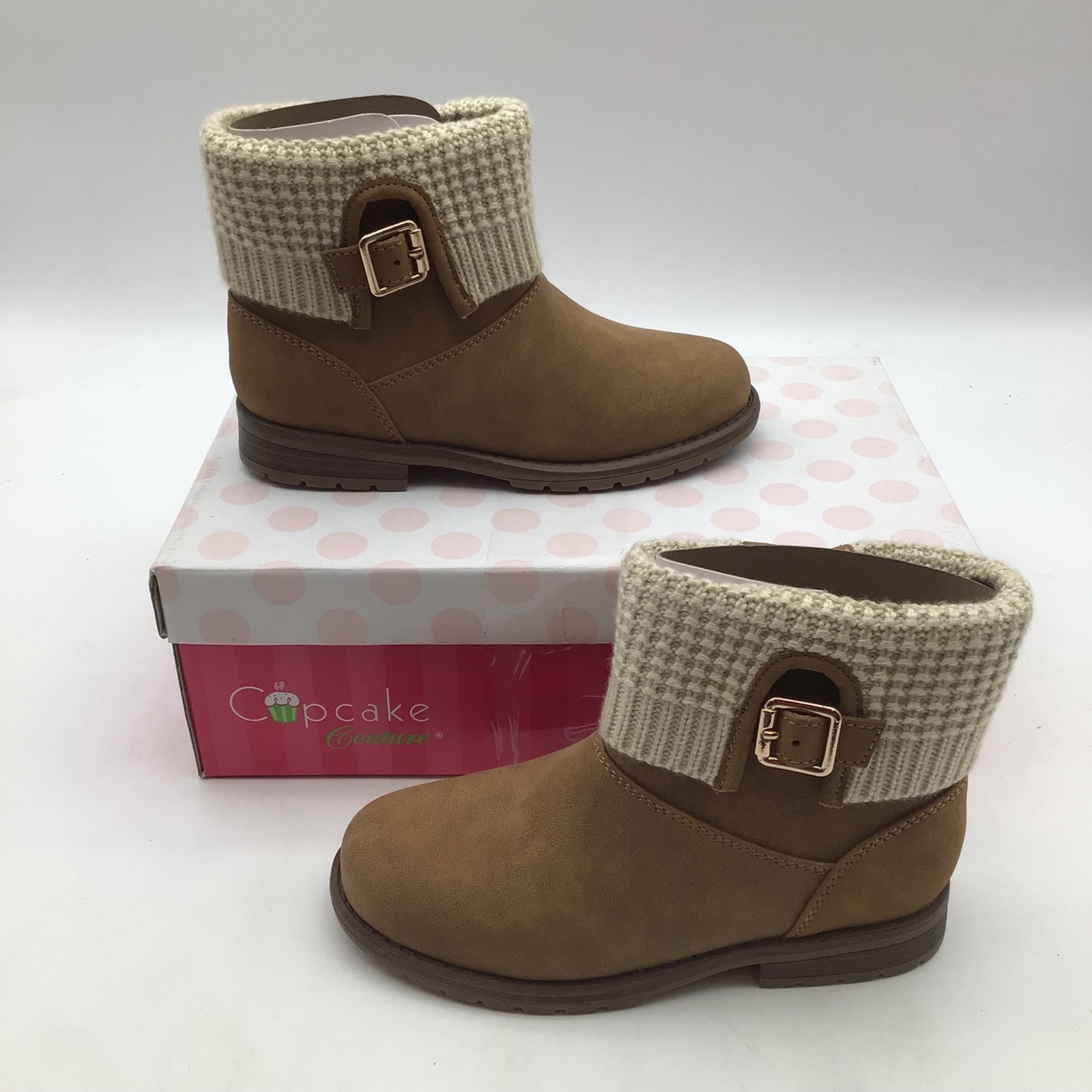 Cupcake Couture Lil Fawn Kids Tan Suede Knit Cuff Winter Boots Size 9 M NEW