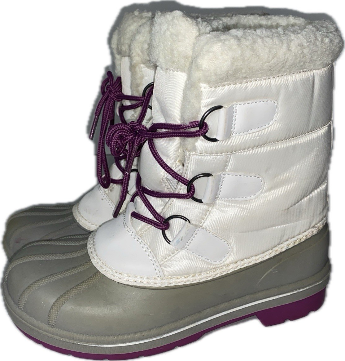 GOOD CAT & JACK Girls Boots Snow Winter Waterproof Sherpa Lined Gray White Sz 3