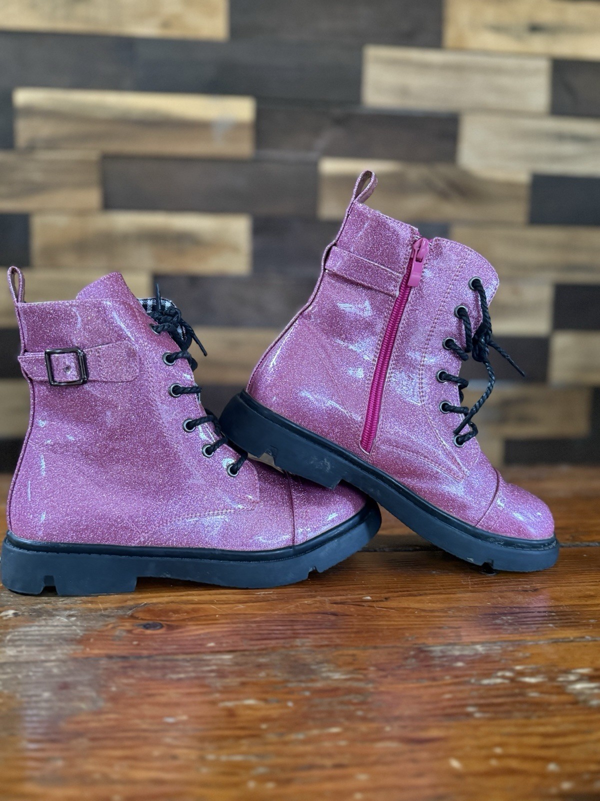 Pink Glitter Youth Girls Boots. Size 37 US 6.5 Gently Used No Box
