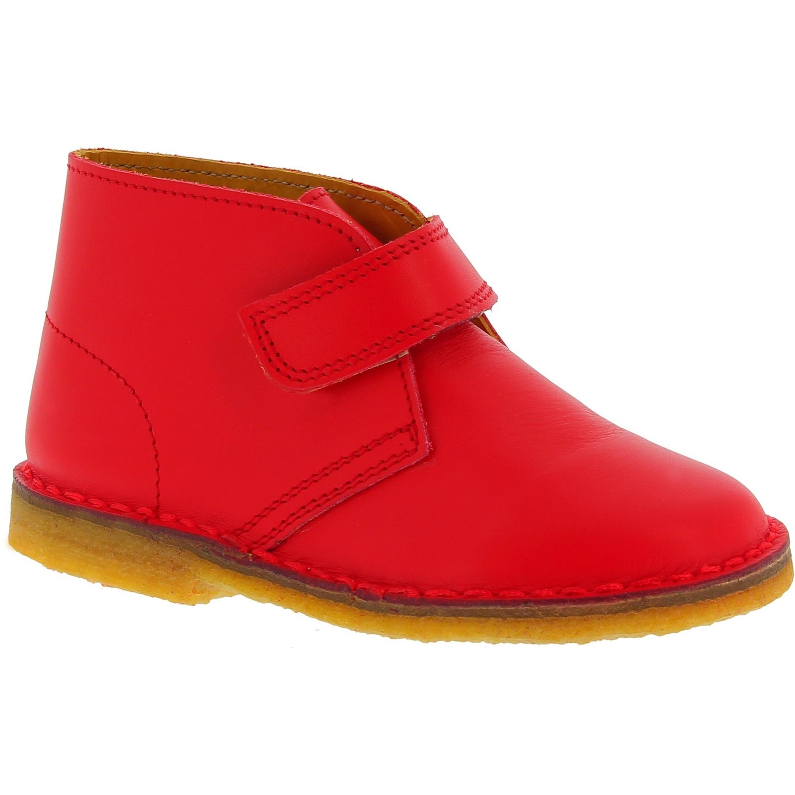 Girls”s chukka boots hook-loop strap red leather handmade in Italy crepe sole