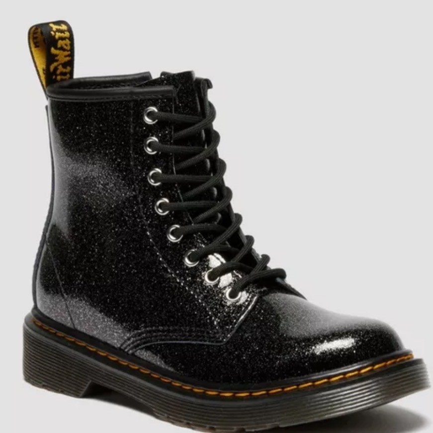 Dr. Martens 1460 Glitter Black Patent Leather Kids Girls Boots Size 12