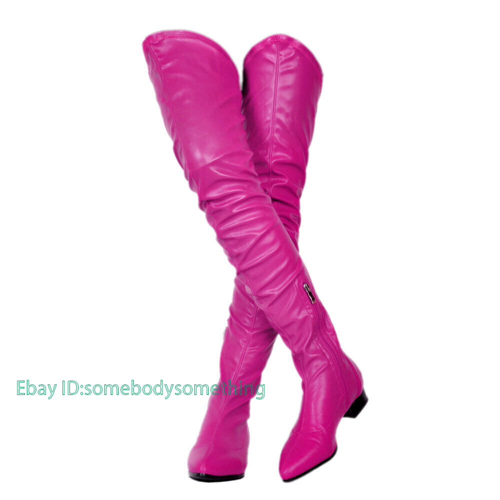 Fashion Women Boots Thigh High Boots Low Chunky Heels Faux Leather Ladies Shoes