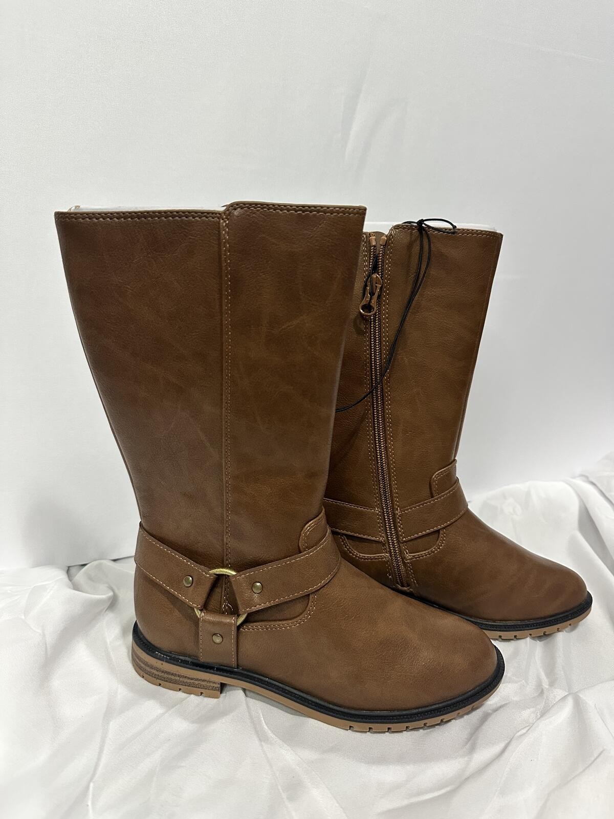 Cat & Jack Girls Boots Size 2 NWT Brown Tall Riding Boots Side Zip