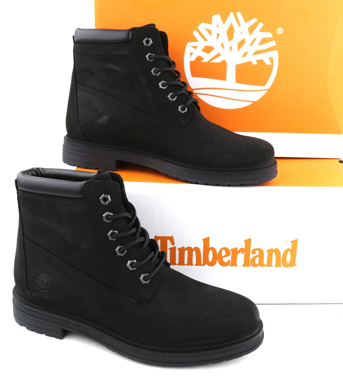 TIMBERLAND A2KSV Women’s Boots UK6 EU39 Black Leather Ankle Lace Almond Logo