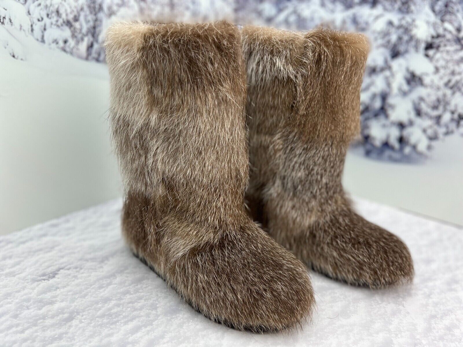 SALE Light brown nutria fur boots for women winter boots Size 5 Mukluks Real fur