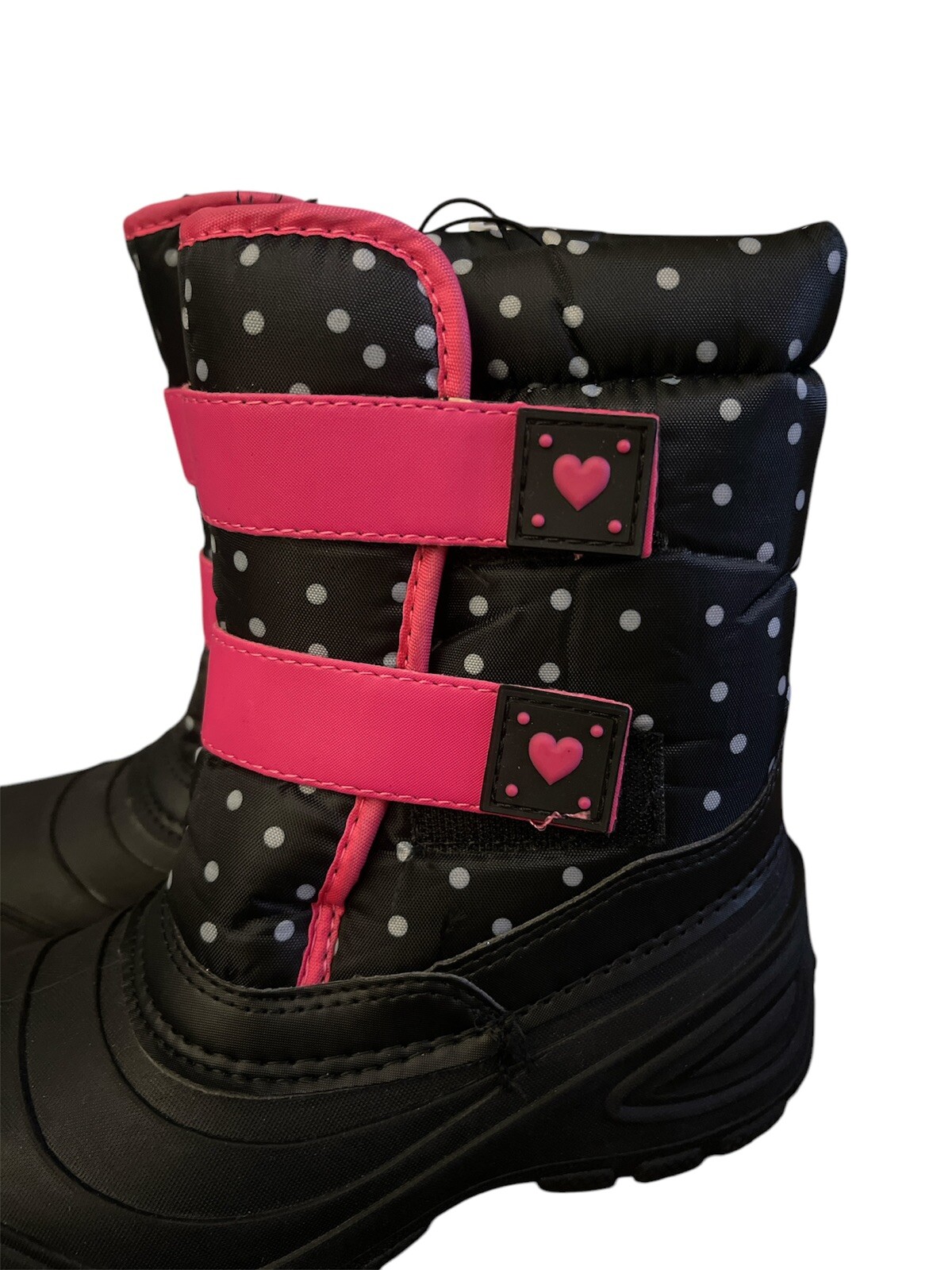 NEW WONDER NATION GIRLS WINTER BOOTS BLACK Pink Polka Dot Size 1