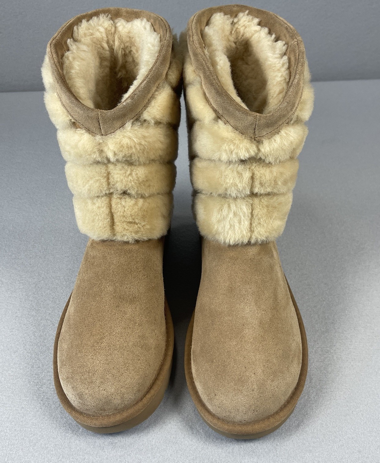 UGG Tania Chevron Sheepskin Suede Boots Brown Womens 8