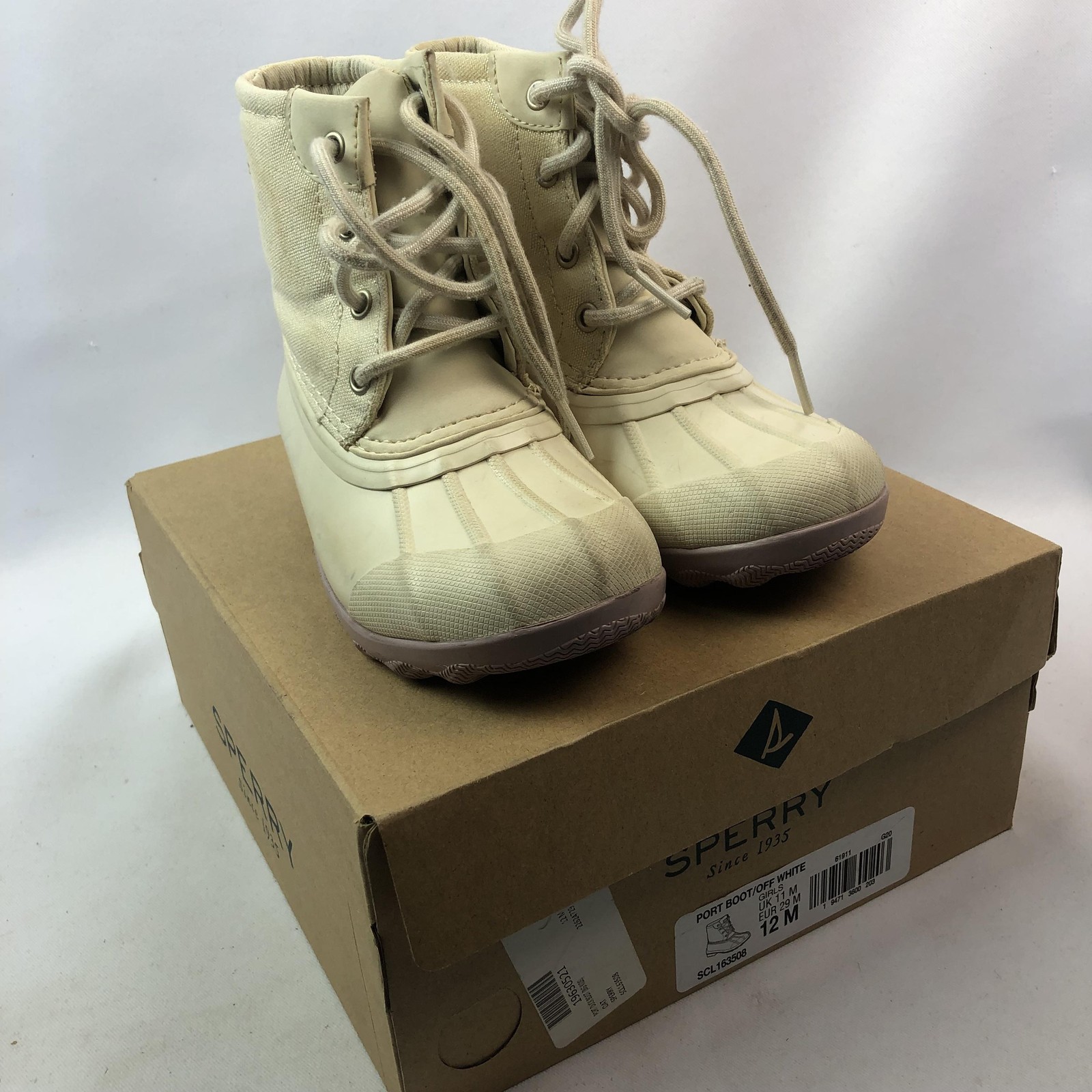 Sperry Port Boot Boots Girls Size 12M Off White Duck Rain Winter Lined Snow Box