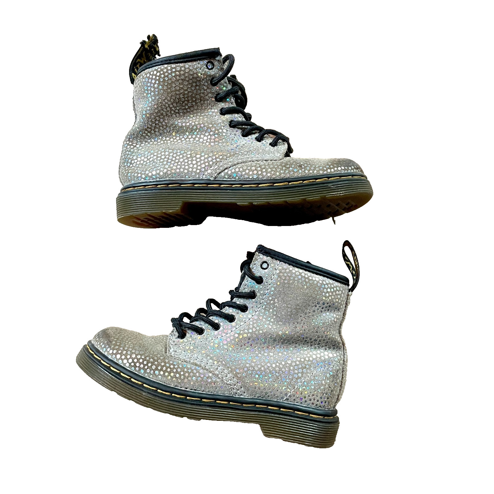 Girls Dr. Martens Boots 1460 T, Sparkle Shiny Accents, Silver Size: 10