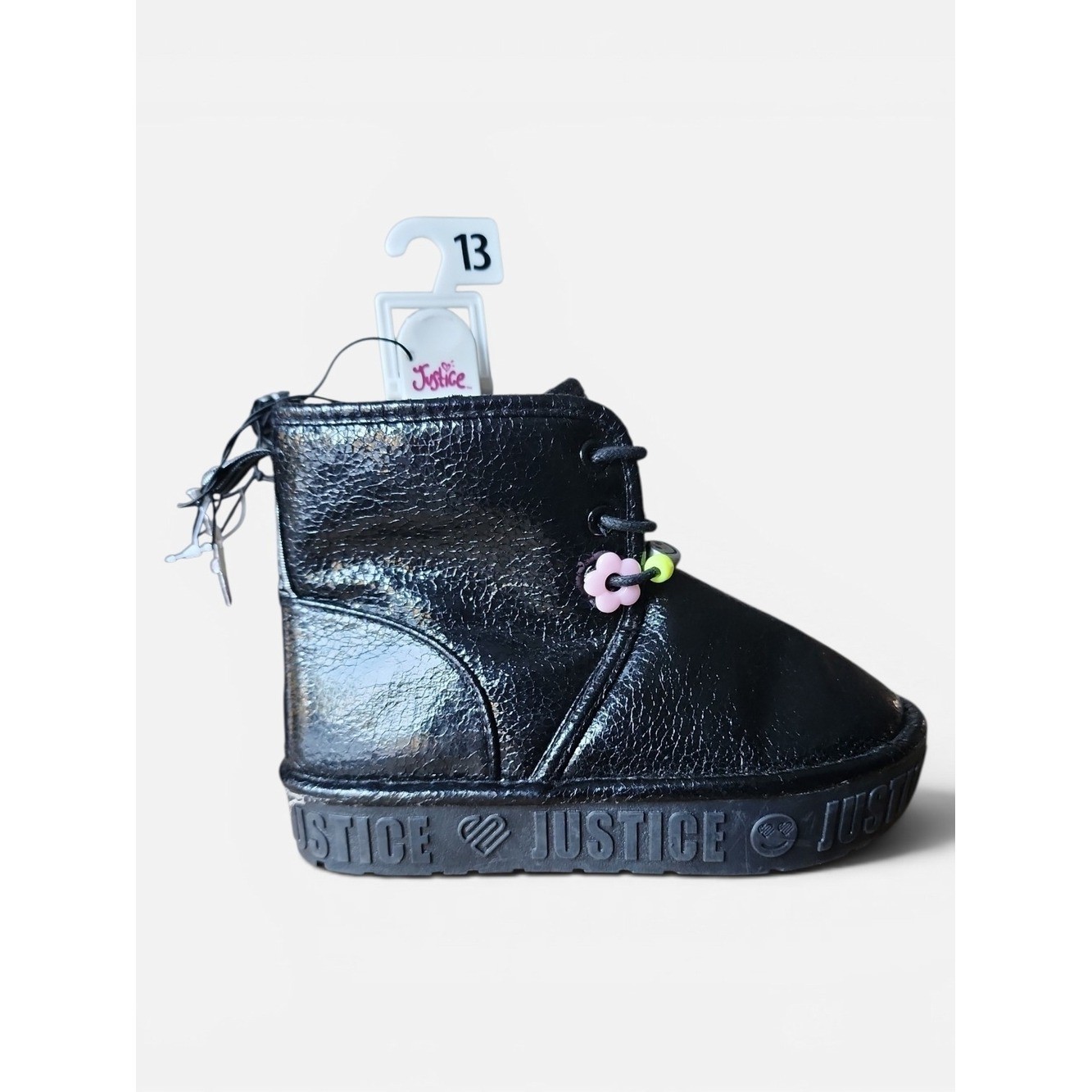 NWT Justice Girls Boots Size 13 Black Faux Fur Lined Beaded Detail School Casual