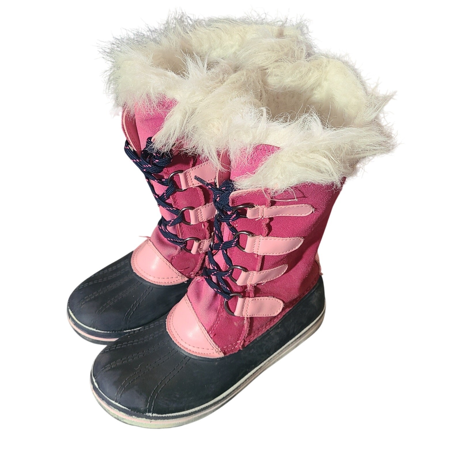 Ozark Trail Hot Pink Suede Faux Fur Winter Snow Boots Girls 3 Pink