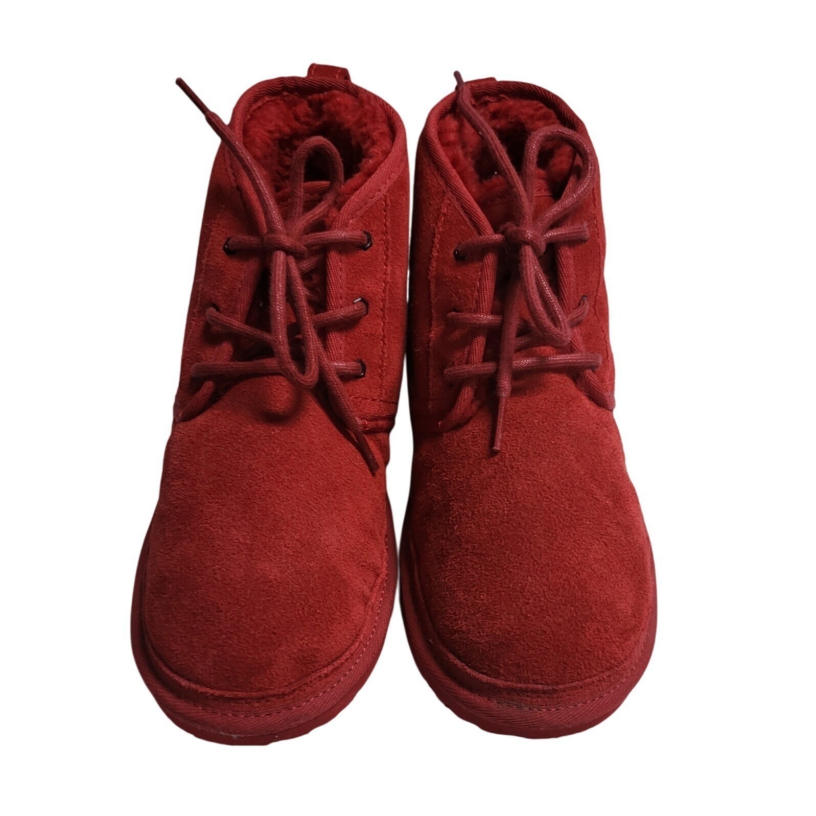 UGG Neumel Chukka Ankle Boots Red Suede Sheepskin Kids Size US 5/EU37/UK 4