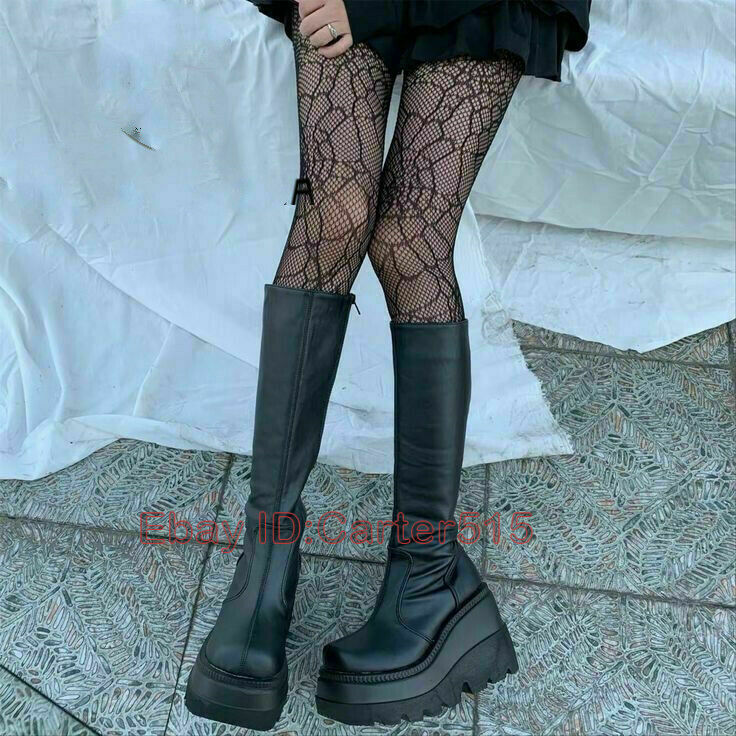 Ladies Fashion Platform Boots Chunky Heel Wedges Mid Calf Women Boots Casual